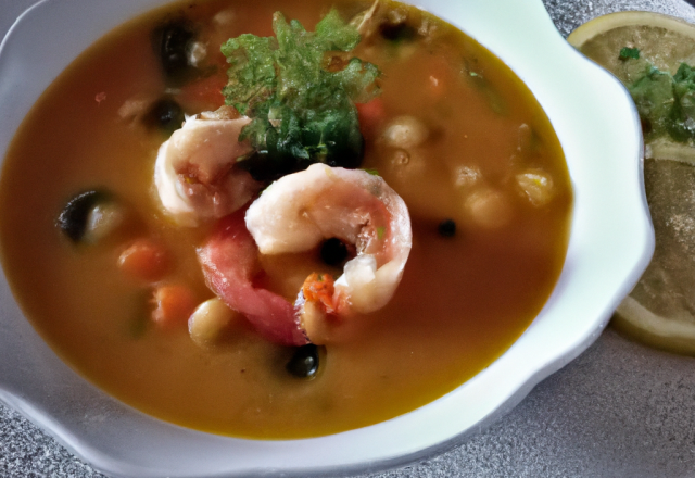 Soupe de crevettes aux lentilles