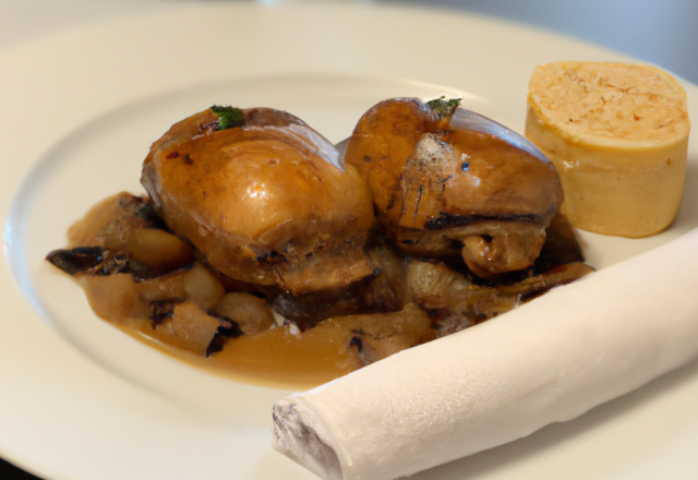 Caille rôtie en deux temps et sa pastillas au foie gras.