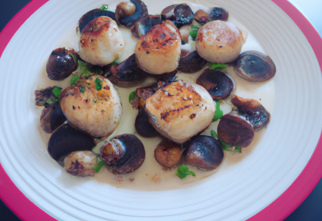 Coquilles Saint Jacques aux cèpes et aux raisins