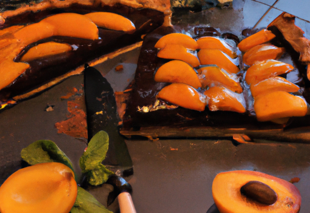 Tarte ganache chocolat verveine aux abricots pochés