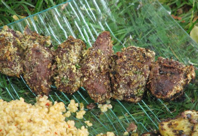 Brochettes de bœuf panées à la farine de manioc