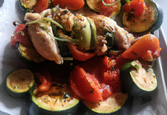 Poulet en papillote aux tomates et courgettes