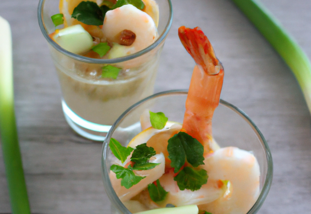 Poireaux aux crevettes en verrines