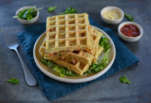 Gaufres aux légumes et au bacon