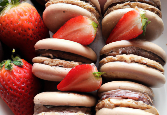 Macarons ganache chocolat blanc et fraises gariguettes