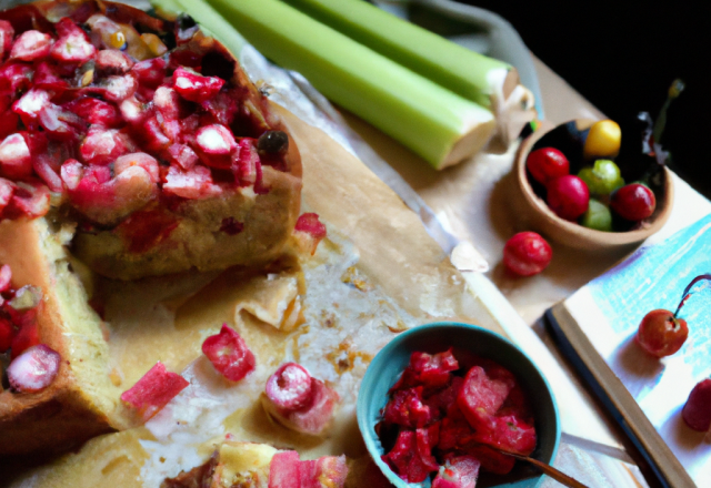 Cake à la rhubarbe et cerises