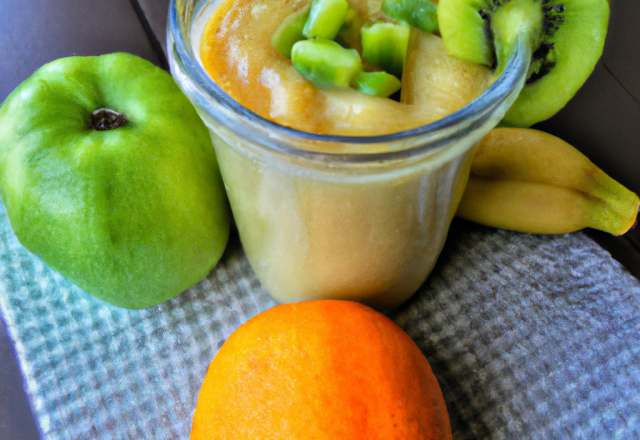 Petit pot à la vanille et orange, smoothie kiwi, concombre, pomme verte