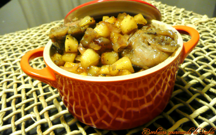 Cocotte d'andouillette, pommes caramélisées au sirop d'érable