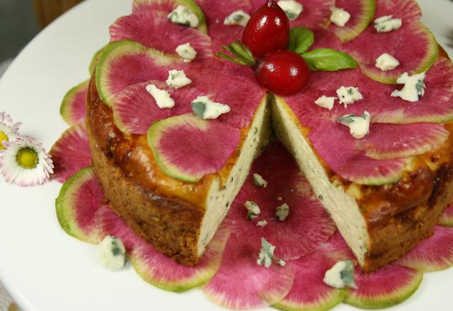 Cheesecake au Roquefort Papillon, Brousse et Carpaccio de Radis Red Meat