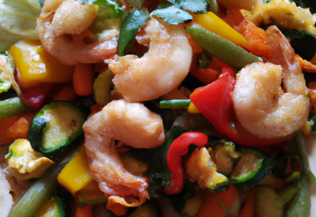 Sauté de crevettes aux légumes