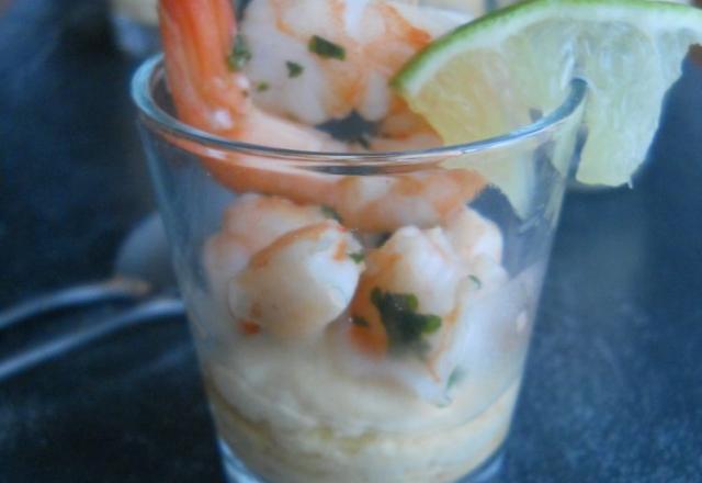 Purée de pois chiches, crevettes sauce thaïe