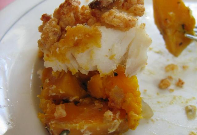 Crumble de poisson au potiron et pain d'épices