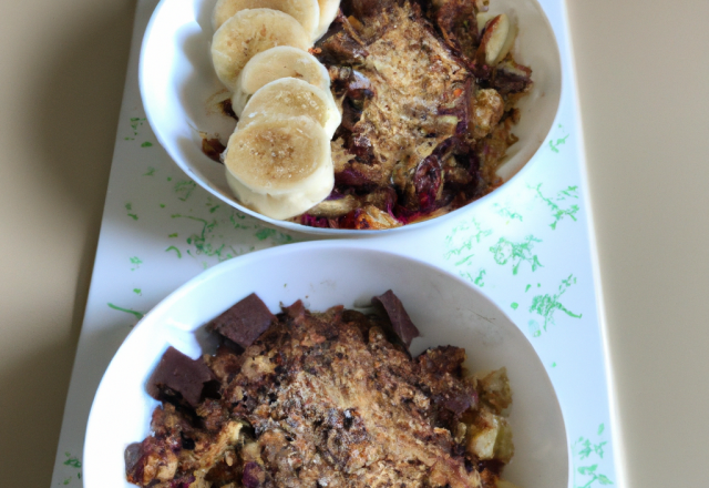 Crumble pomme-bananes et duo de chocolat