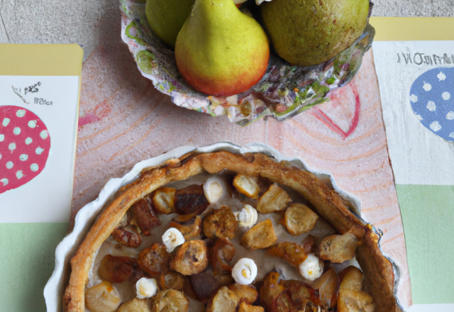 Tarte aux poires, fruits secs et macarons d'Amiens