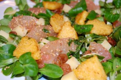 Salade de mâche aux pamplemousses et polenta