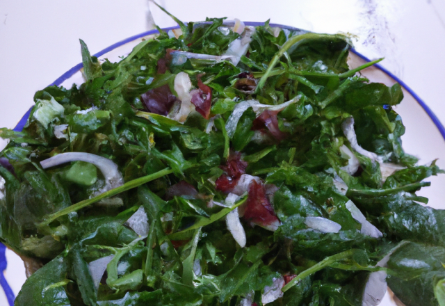 Salade de pousses d'épinard et roquette, Chérie en vapeur aux oignons caramélisés et rouget Barbet