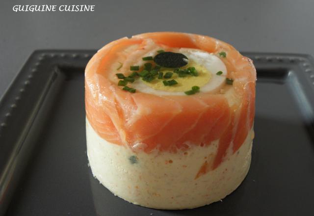 Aspic au saumon fumé & mousse de crabe