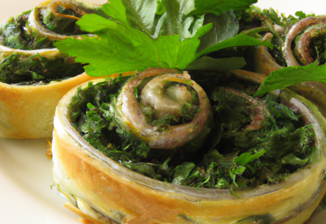 Feuilleté d'escargots avec son coulis de persil plat