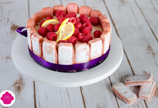 Bavarois framboises, citron et biscuits rose de Reims