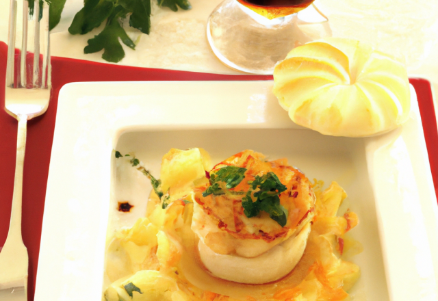 Nids de pommes de terre aux coquilles saint jacques sauce champagne