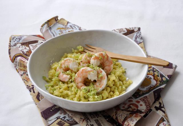 Risotto de coquillettes au bouillon de crustacés & gambas