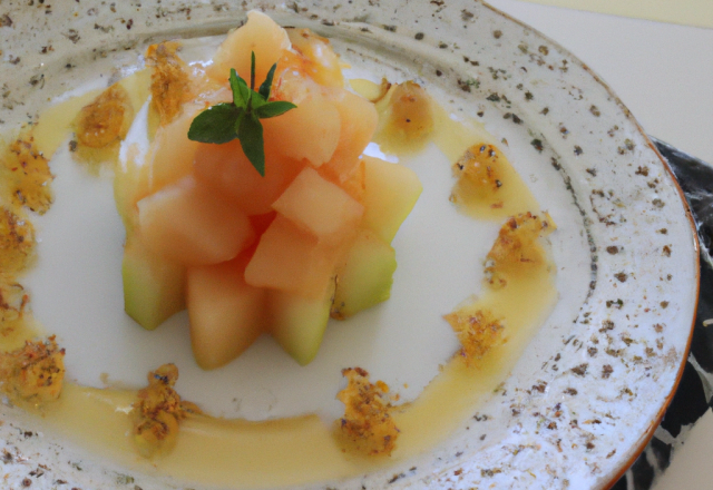 Carpaccio de melon au tartare de pamplemousse et miel