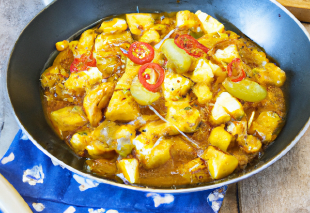 Wok de poulet curry aux ananas caramélisés