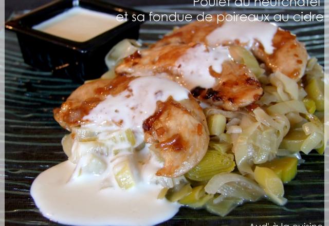 Poulet au Neufchâtel et sa fondue de poireaux au cidre