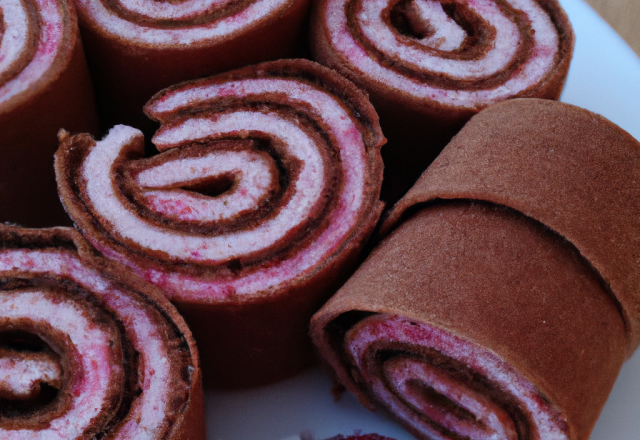 Biscuit roulé à la framboise et au cacao