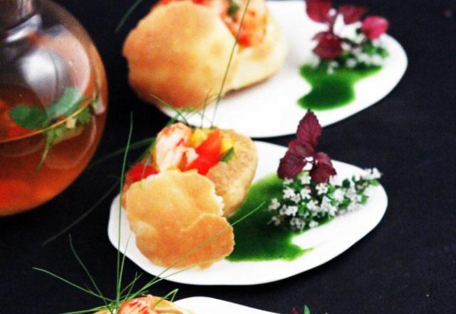 Pani puri à  la mangue et aux écrevisses