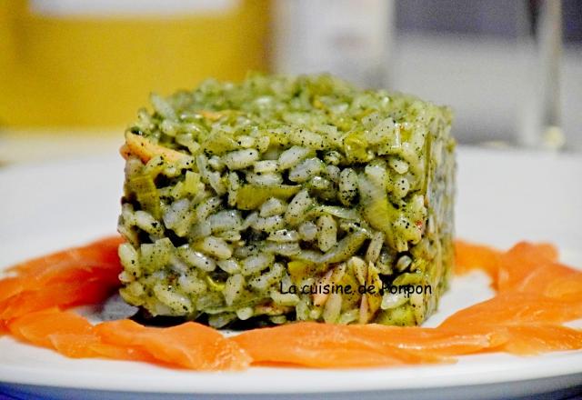 Risotto à la spiruline et saumon fumé