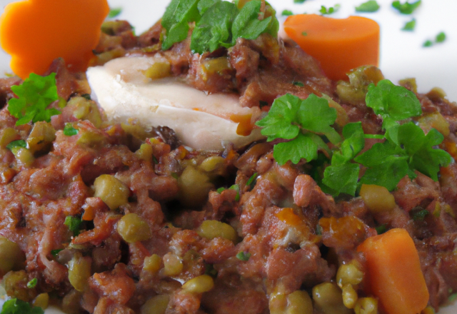 Mousseline de volaille au vin rouge, écrasé de lentille verte du Puy et carotte Vichy