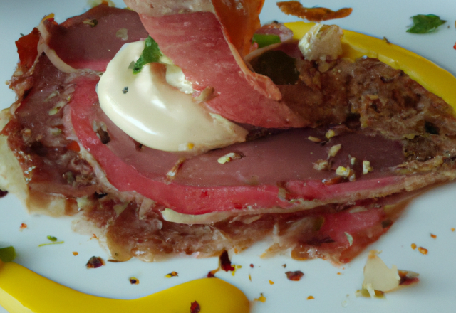 Carpacio de bœuf, mayonnaise vitello au siphon