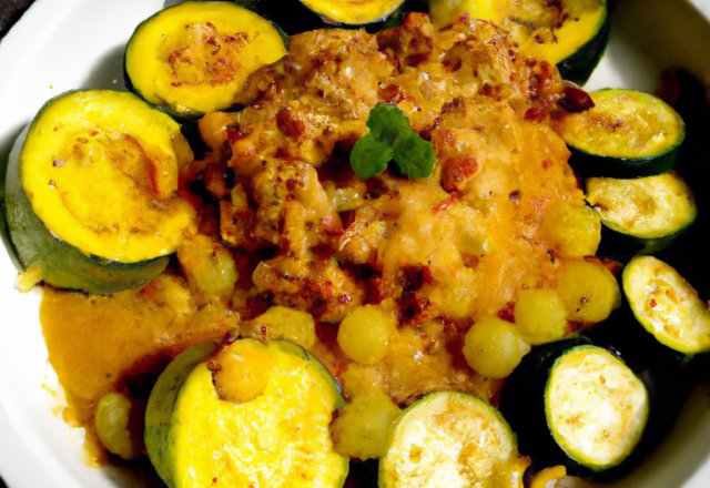 Crumble de Saint-Jacques et courgettes au curry