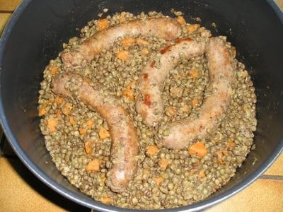 Lentilles aux saucisse de porc