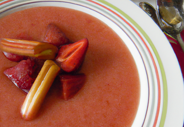 Soupe de rhubarbe vanillée aux fraises et spéculoos