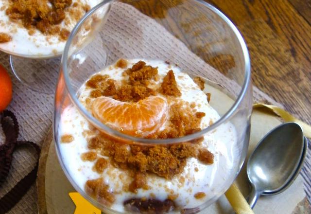 Trifle aux clémentines de Corse, chocolat noir, spéculoos et yaourt soja