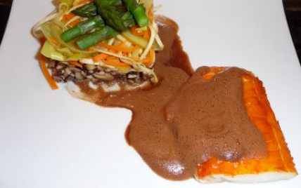 Filet de haddock et son écume cacao, duxelle de shiitakés