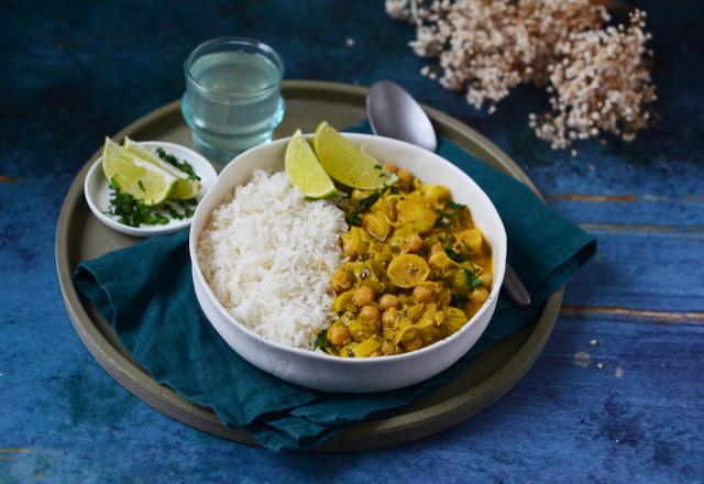 Curry aux poireaux et aux pois chiches