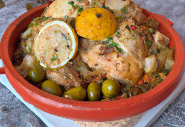 Tajine de volaille au citron confit, boulgour