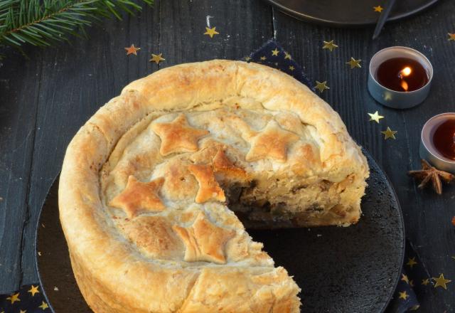 Tourte aux champignons, châtaignes et tofu fumé