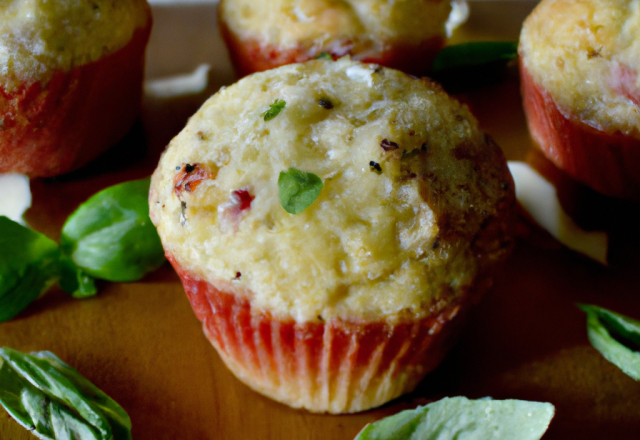 Muffins aux fraises, pecorino romano et basilic