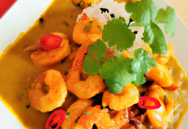 Crevettes coco curry