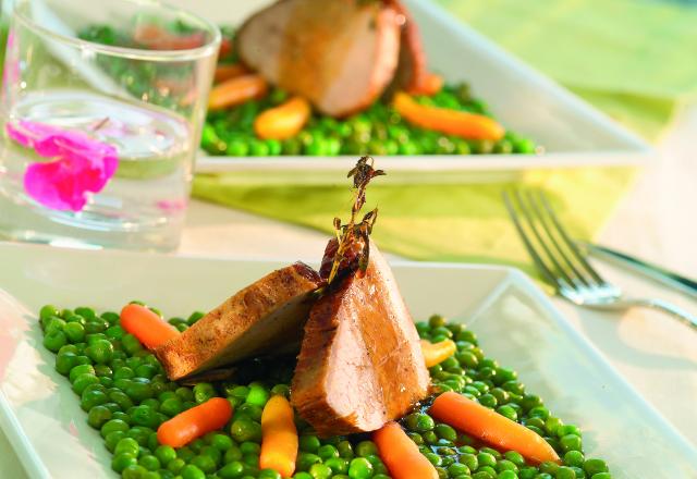 Quasi de veau petits pois carottes mijotés dans son jus