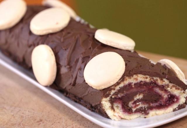 Bûche dessert au chocolat et framboises