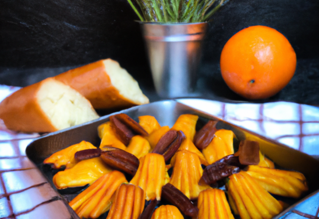 Madeleines au miel de romarin, à l'orange,  et cannneberges confites