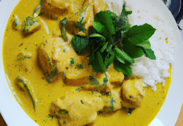 Chapon au curry et lait de coco