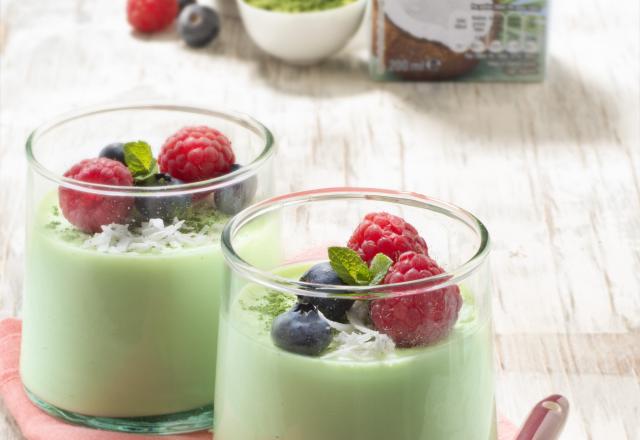 Panna cotta saveur coco et thé matcha