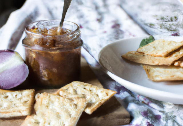 Confiture d'oignons sur lit de crackers