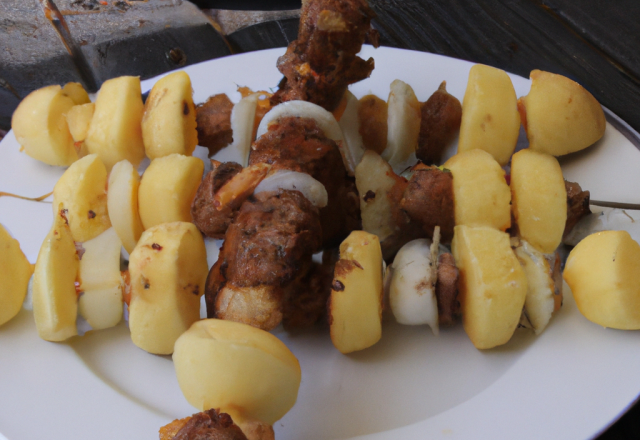 Brochettes de bœuf et pommes de terre marinés